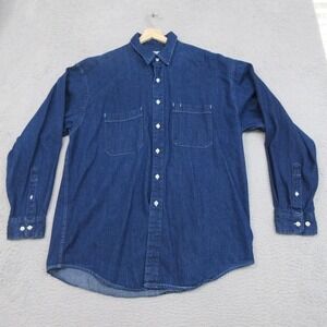 Vintage Cambridge Classics Denim Shirt Mens Large Blue Button Up Dual Pocket 90s